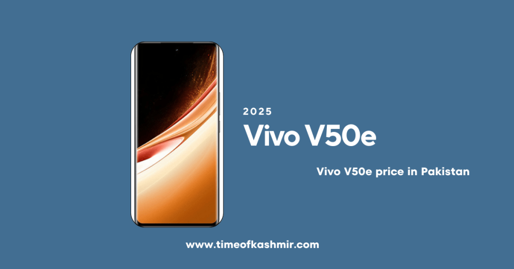 The background color of this image is blue, showing the Vivo V50e mobile and price in Pakistan.